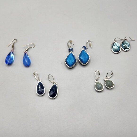 Costume Jewelry Teardrop Earrings Bundle of 5 Nine West Blue Silver - Picture 1 of 14